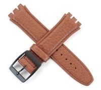 Genuine Leather Buffalo Grain Watch Strap Band For Swatch Black Buckle 19mm Or 17mm Padded 7 Colours (Brown, 19mm)