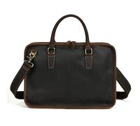 Genuine Leather Business Briefcase for Men,14 Inch Vintage Laptop Bag, Large Capacity Office Work Document Bag (Dark brown,L38×W27×H8cmL14.9×W10.6×H3.15in)