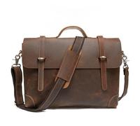 Genuine Leather Business Briefcase for Men - Unisex Large Capacity Office Work Document Bag - 14 Inch Laptop Bag (dark brown,L44 x W34 x H8 cmL17×W14×H3in)