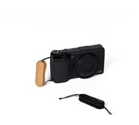 Genuine Leather Camera Finger Strap, Tan and Black with Stitching Detail for Ricoh GRII GRIII GR IV GR2 GR3 GR4 (Black leather with black)