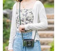 Genuine Leather Camera Half Case With Handle Grip For Q3 Q 3 Protect Cover (Green Case + Strap)