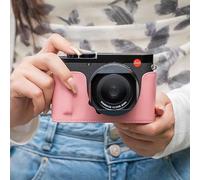 Genuine Leather Camera Half Case With Handle Grip For Q3 Q 3 Protect Cover (Pink Case Only)
