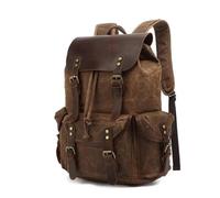 Genuine Leather Canvas waxed Backpack Travel Rucksack Laptop Bag