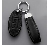 Genuine Leather Car Key Cover Case For Nissan 370Z Tiida Versa Pathfinder Leaf (Black)