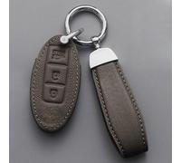 Genuine Leather Car Key Cover Case For Nissan 370Z Tiida Versa Pathfinder Leaf (Gray)