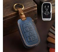 Genuine Leather Car Smart Key Fob Case Cover Bag For Dodge RAM 1500 2500 2019-21 (Blue)
