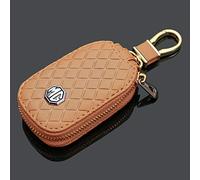 Genuine Leather Car Smart KeyChain Coin Holder Cover for MG MG6 MGZS MG3 MG5 MG7 GT, Pouch Remote Key Chains Fob Bag Keyring Wallet Zipper Case,coffee
