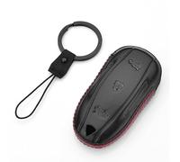 Genuine Leather Car Smart Remote Key Fob Case Cover Holder For Tesla Model S 3 (Black)