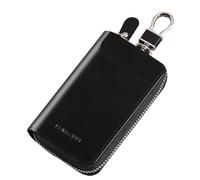 Genuine Leather Card Holder Wallet Keys Pouch Organizer Bag, Black w/keychain, S, Card Holder Wallet With Keychian