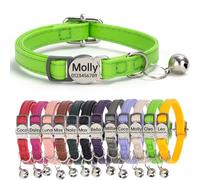 Genuine Leather Cat Collar Quick Release with Personalised Name Tag, breakaway Kitten Collars with Removable Bells & Safety Release, Engraved buckle, 19-30 CM Adjustable, (Lime Green)