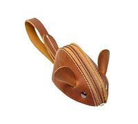 Genuine Leather Coin Purse, Creative Cute Mouse Storage Bag Trend Zipper Pocket Men Women Portable Wallets Children's Key Bags (Vintage Brown, L)
