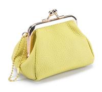 Genuine Leather Coin Purse for Women, Cute Mini Lipstick Holder Case, Small Vintage Kiss Lock Jewelry Storage Organizer Change Pouch, Lemon Yellow, One Size, Cute Coin Pouch