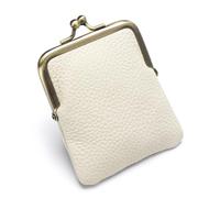 Genuine Leather Coin Wallet Mini Change Pouch With Kiss Lock Coin Purse Exquisite Solid Color Coin Purses Portable Coin Purse for Women and Girls, White, One Size