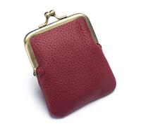 Genuine Leather Coin Wallet Mini Change Pouch With Kiss Lock Coin Purse Exquisite Solid Color Coin Purses Portable Coin Purse for Women and Girls, Red, One Size
