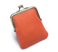 Genuine Leather Coin Wallet Mini Change Pouch With Kiss Lock Coin Purse Exquisite Solid Color Coin Purses Portable Coin Purse for Women and Girls, Orange, One Size