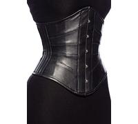 Genuine Leather Corset Women's Underbust Waist Trainer Heavy Duty Side Steel Boned Corset, Black, Medium