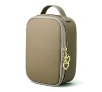 Genuine Leather Cosmetic Bags with Brush Compartment Open Flat Makeup Bag Portable Compact Travel Toiletry Bag (Elephant Grey,L20xW8xH15cmL7.8”xW3.1”xH5.9”)