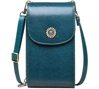 Genuine Leather Crossbody Bags Women‘s Mini Cell Phone Shoulder Bag Purses Wallet with Credit Card Slots(Peacock Blue)