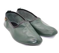 Genuine Leather Dark Green Slippers | Unisex House Slippers | Handmade Leather Socks | Leather Home Shoes (Numeric_6)