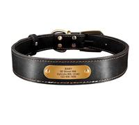 Genuine leather dog collar leash set personalized pet collar customization(Black collar,M)