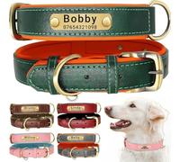 Genuine Leather Dog Collar Personalised Engraved Name Collar with Soft Padded Design Adjustable & Durable for Small Medium Large Dogs Leash Set Custom Heavy Duty featuring