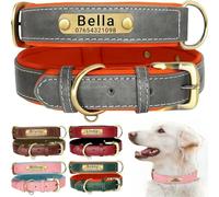 Genuine Leather Dog Collar Personalised Engraved Name Collar with Soft Padded Design Adjustable & Durable for Small Medium Large Dogs Leash Set Custom Heavy Duty featuring