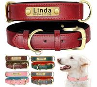 Genuine Leather Dog Collar Personalised Engraved Name Collar with Soft Padded Design Adjustable & Durable for Small Medium Large Dogs Leash Set Custom Heavy Duty featuring