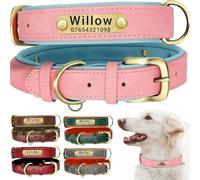 Genuine Leather Dog Collar Personalised Engraved Name Collar with Soft Padded Design Adjustable & Durable for Small Medium Large Dogs Leash Set Custom Heavy Duty featuring