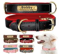Genuine Leather Dog Collar Personalised Engraved Name Collar with Soft Padded Design Adjustable & Durable for Small Medium Large Dogs Leash Set Custom Heavy Duty featuring