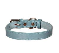 Genuine Leather Dog Collar Soft Leather Puppy Cat Collar Adjustable Small Dog Necklace Collar(Blue,M)