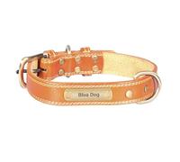 Genuine Leather Dog Collar Soft Padded Custom Dog Collar with Personalized Nameplate ID Tag& D Ring Engraved Anti Loss Pet Collar Adjustable Pet Collar with Metal Buckle for Small Medium Large Dog