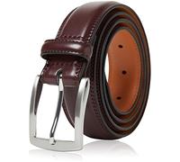 Genuine Leather Dress Belts For Men - Mens Belt For Suits, Jeans, Uniform With Single Prong Buckle - Designed in the USA, Wine Red, Small