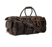 Genuine Leather Duffle Bag for Men & Women - 21 Inch Travel Weekender Overnight Bag with U-Zip Closure, Trolley Sleeve, Adjustable Strap & Multiple Pockets