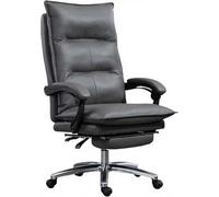 Genuine Leather Ergonomic Office Chair with Retractable Footrest, Fully Reclining High Back Swivel Executive Chair for Ultimate Comfort in Work or Home Office