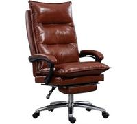 Genuine Leather Ergonomic Office Chair with Retractable Footrest, Fully Reclining High Back Swivel Executive Chair for Ultimate Comfort in Work or Home Office