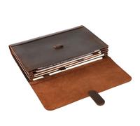 Genuine Leather File Folder, Accordian File Organizer, Leather Document Holder Resume Folio for Men & Women - Dark Brown