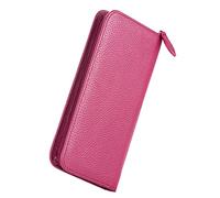 Genuine Leather Fountain Pen Case, 3 Divided Slots Rose Red Color, Zippered Pen Case Pouch, Handmade Display Holder for Rollerball Pen