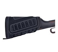 Genuine Leather Gun Shell Holder Buttstock, Canvas Recoil Pad Extension for Shotguns Rifles (Black)