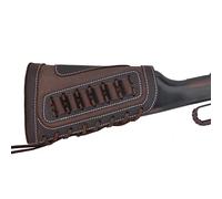 Genuine Leather Gun Shell Holder Buttstock, Canvas Recoil Pad Extension for Shotguns Rifles (Coffee)