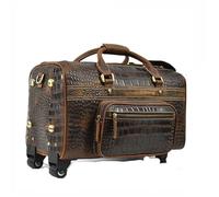 Genuine Leather Hand Laugage Travel Bag with Wheels Men Women Rolling Duffle Bags with Rollers Handbags for Travel(Design2)
