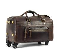 Genuine Leather Hand Laugage Travel Bag with Wheels Men Women Travel Bag Rolling Duffle Bags with Rollers Handbags(Coffee2)