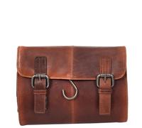 Genuine Leather Hanging Toiletry Wash Bag Cosmetic Shaving Travel Pouch HLG22 (Tan)