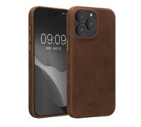 kalibri Case Compatible with Apple iPhone 15 Pro Max - Case Smooth Genuine Leather Hard Case Anti Slip Cover - Brown