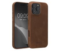 kalibri Case Compatible with Apple iPhone 16 Pro Max - Case Smooth Genuine Leather Hard Case Anti Slip Cover - Brown