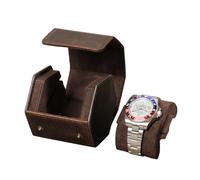 Genuine Leather Hexagon Watch Storage Box for 1 Watch, Handmade Single Watch Roll Case for Men Women, Creative Outdoor Travel Watch Organizer Case Portable with Removable Soft Watch Pillow Coffee