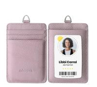 Genuine Leather id Badge Holder with Lanyard,Soft,ID Card Holder,Up to 20 Colors and Grains to Choose,frommultiple Card Slots,Vertical Work Name Badge case (182)