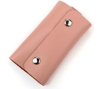 Genuine Leather Key Organizer Case with 6 Key Hooks Everyday Carry Soft Leather Water Resistant Portable Leather Key Case Applicable to Store Keys, Pink