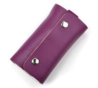 Genuine Leather Key Organizer Case with 6 Key Hooks Everyday Carry Soft Leather Water Resistant Portable Leather Key Case Applicable to Store Keys, Purple