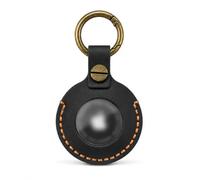 Genuine Leather Keychain Holder for AirTag - Protective Case for Air Tag Anti-Lost Tracker, Stylish Decorative Remote Protector Accessory for Keychains (Black)