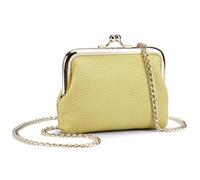 Genuine Leather Kiss Lock Coin Purse with Chain Strap, Mini Card Holder Wallet, Multiple Colors,Lipstick & Keys Organizer (Yellow)